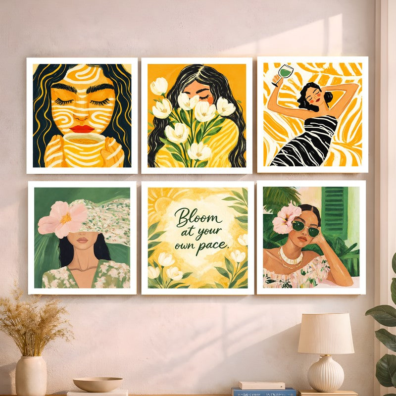 The Saffron Suite Paper Wall Painting With Frame - Set Of Six media 4