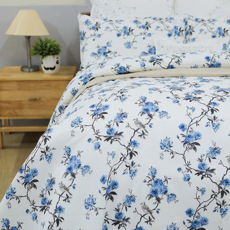 Cherry Blossom Printed Cotton Bedsheet (White, Blue) - 300 TC media 6