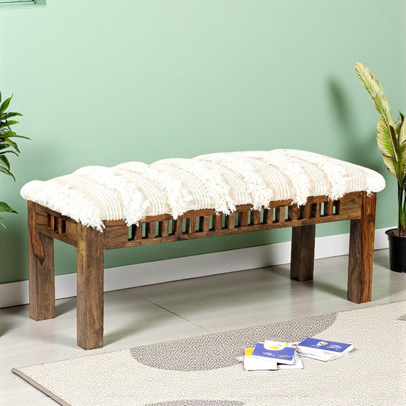 Cerino Sheesham Wooden Bench - Beige