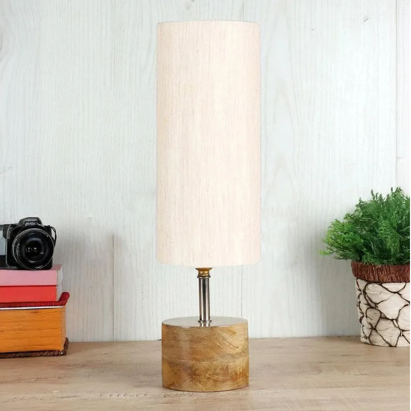 Rustic Wood & Fabric Table Lamp - Beige,Brown media 4