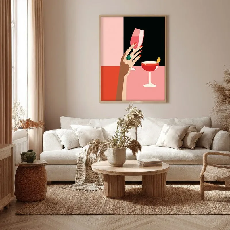 Vintara Wine Sip Illustration Canvas Wall Painting With Brown Frame media 5