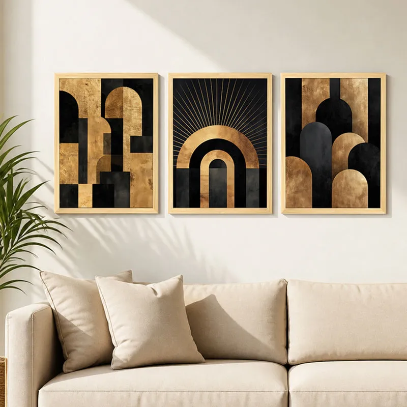 Midnight Gold Abstract Wall Art - Set Of Three media 2