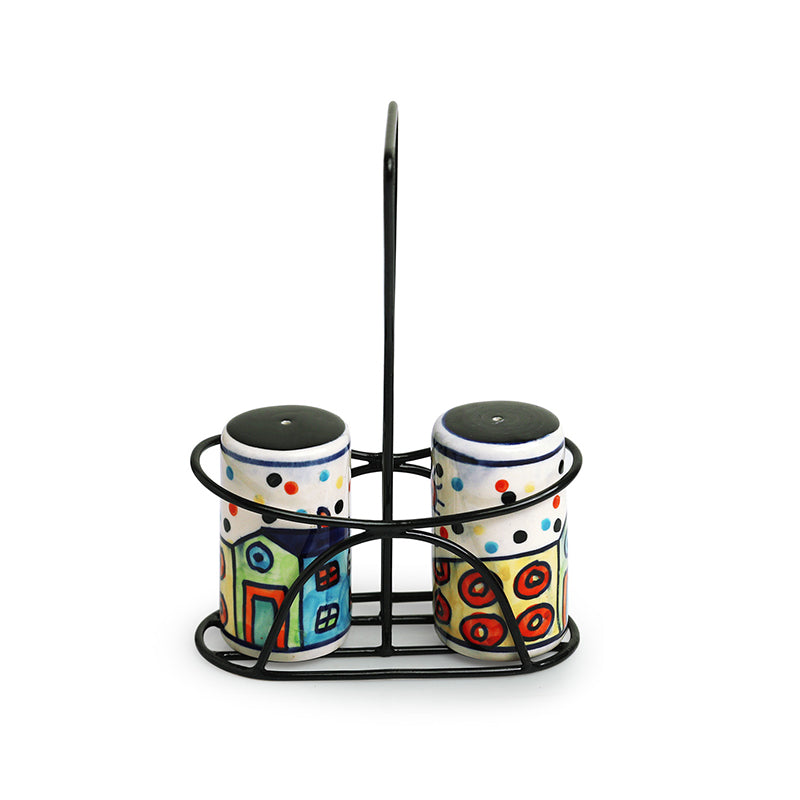Coastal Cottage Ceramic Salt & Pepper Shaker With Iron Holder  (70 mL) - Three Piece Set media 3