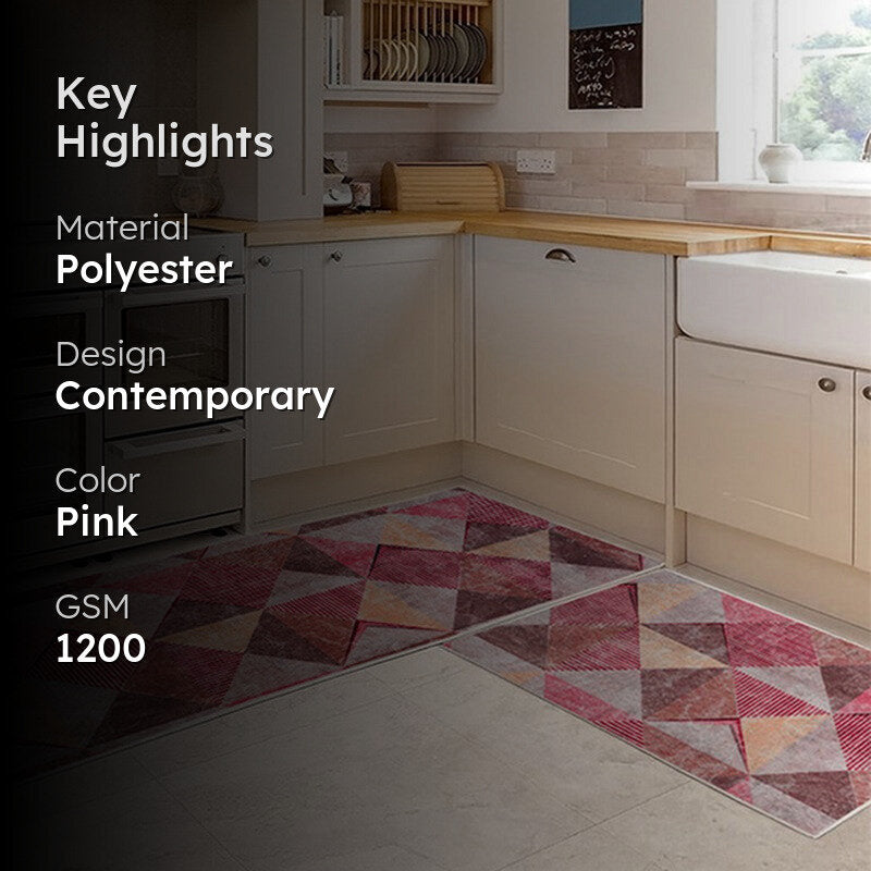 PatternShift Polyester Kitchen Floor Mats (Red) - Set of Two media 2