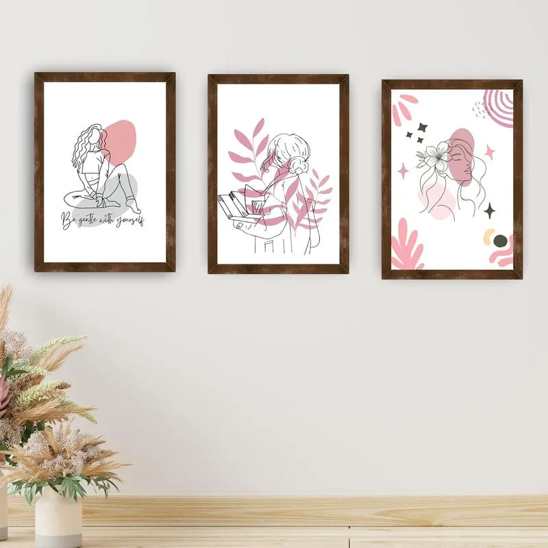 Pink Persona Paper Wall Painting With Frame - Brown media 3