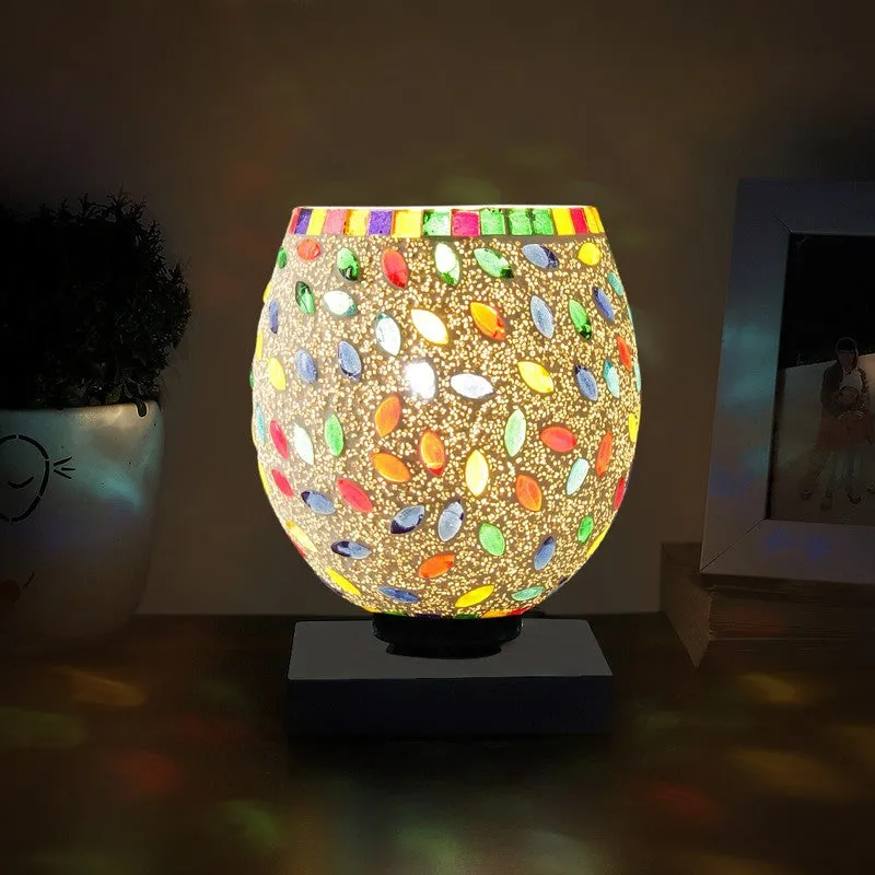Glimara Mosaic Glass Table Lamp With Wooden Base - Multicolor media 3