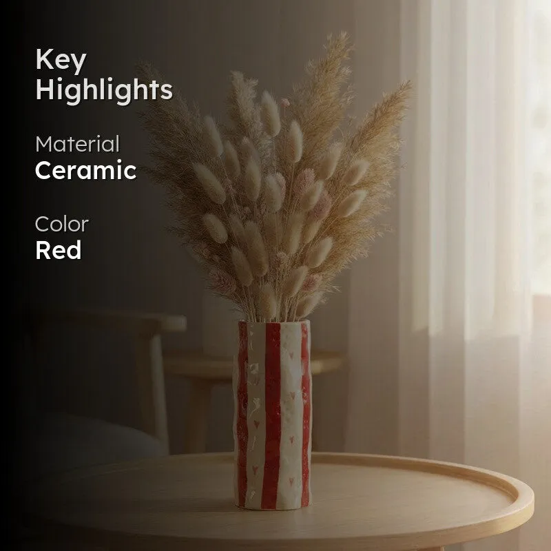 Monoline Stripe Tall Ceramic Vase - Red media 2