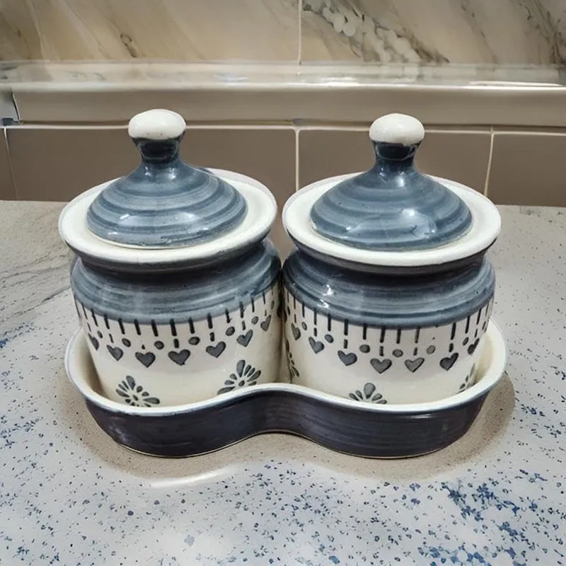 Sabai Ceramic Jar With Tray (Grey/225 mL) - Three Piece Set media 3