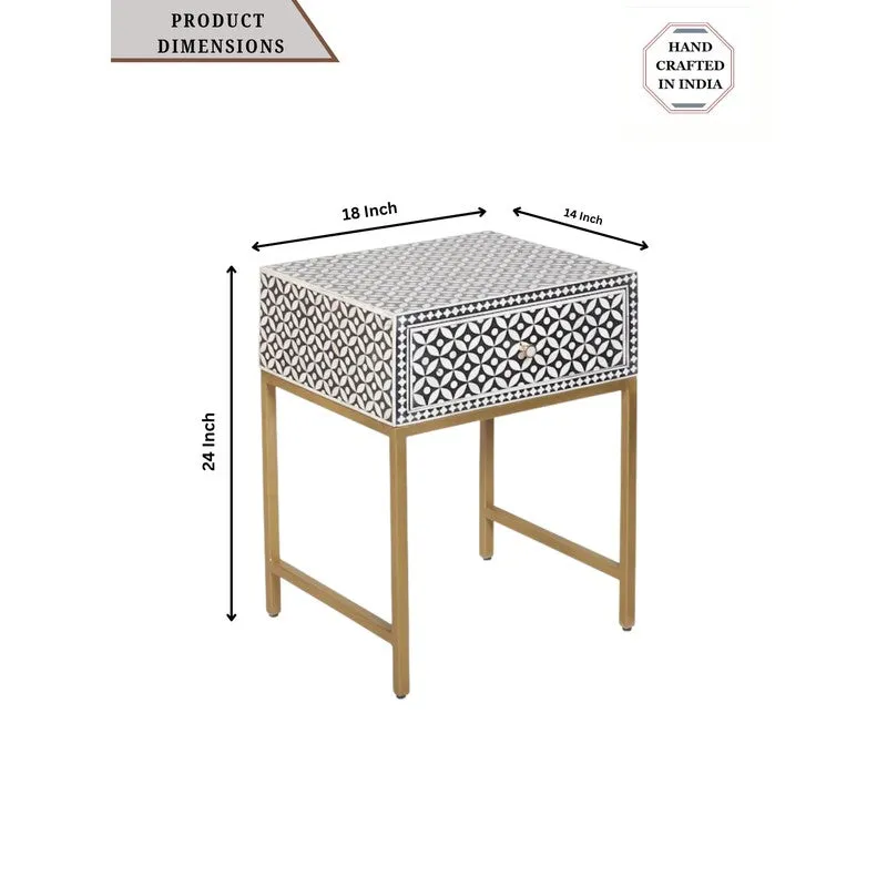 Sleek Black Bone Inlay Bedside Table media 8