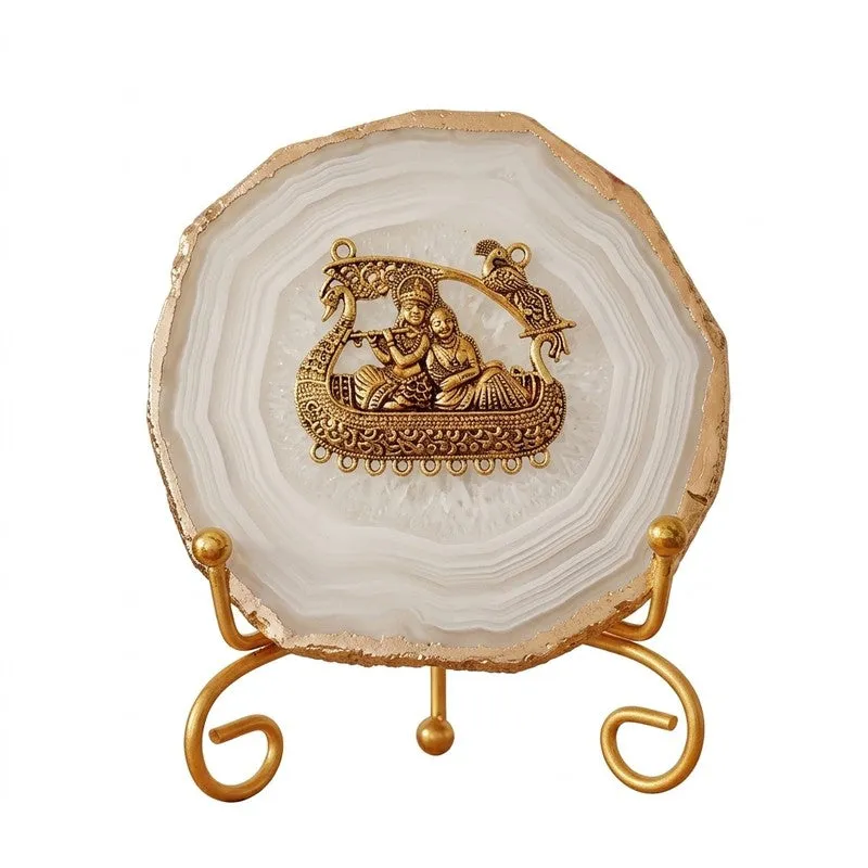 Radhe Krishna Bliss Agate Showpiece With Stand - White media 3