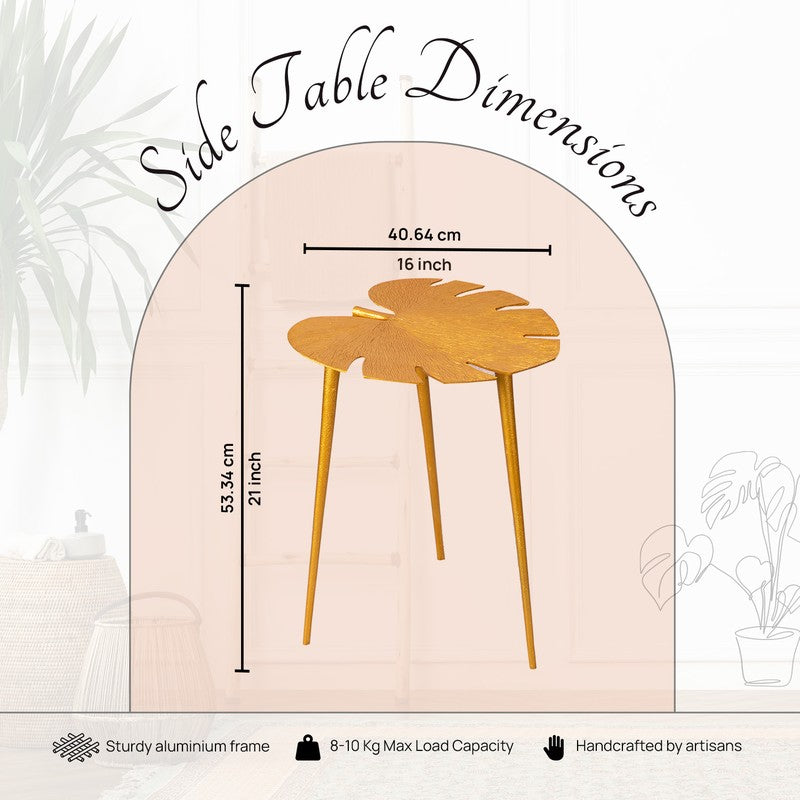 Monstera Leaf Accent Table - Gold media 6