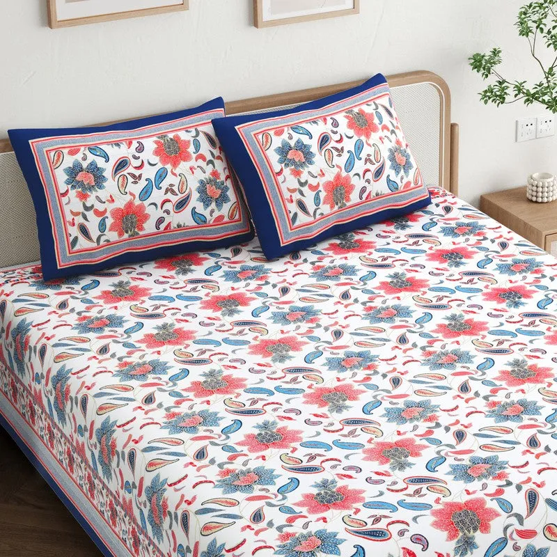 Soft Petal Cotton Bedsheet (Red,Blue) - 180 GSM media 4