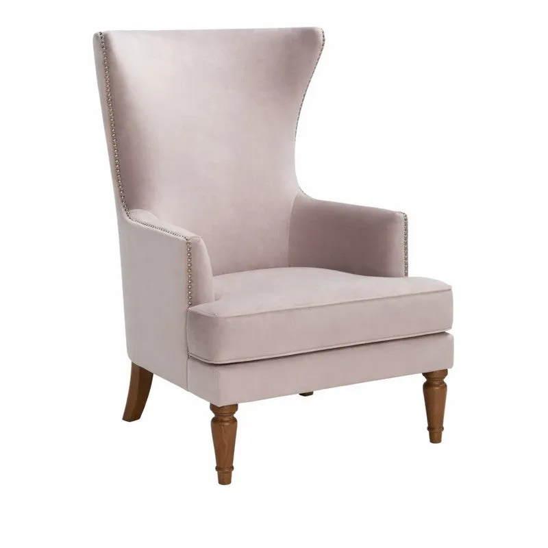 Elysian Teak Wood & Velvet Luxe Lounge Chair - Pink media 4
