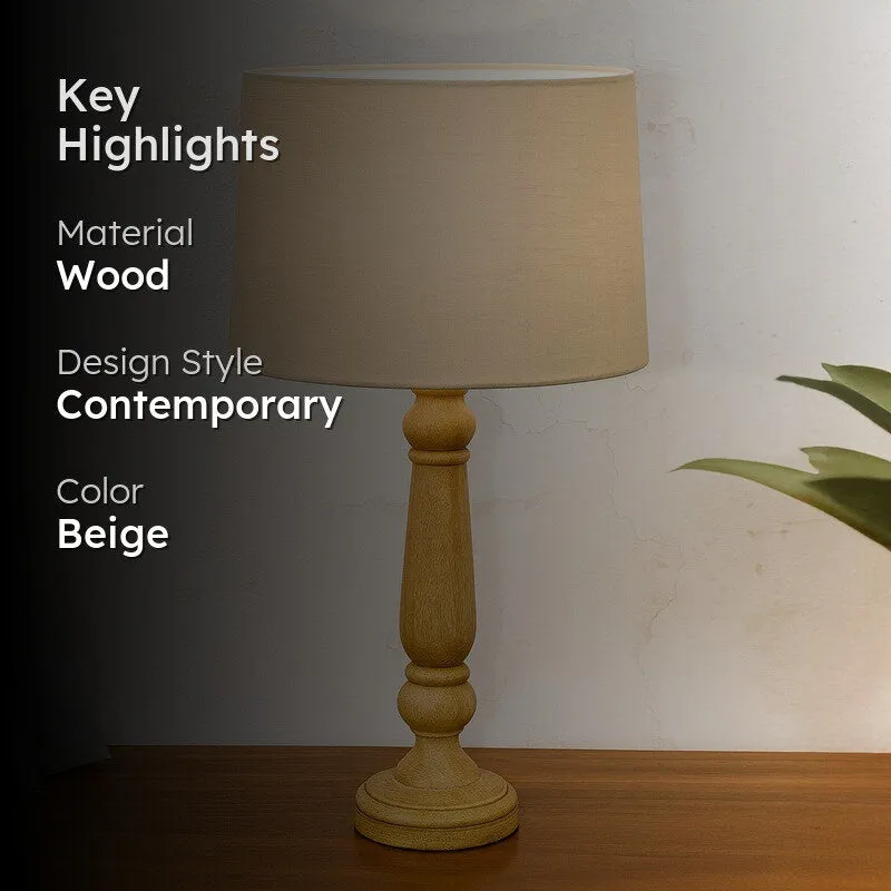 TranquilGlow Relaxing Wooden Table Lamp - Beige media 2