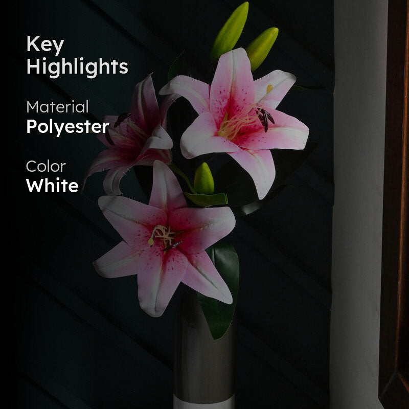 Faux Everlasting Lily Flower Stick - White & Yellow media 2