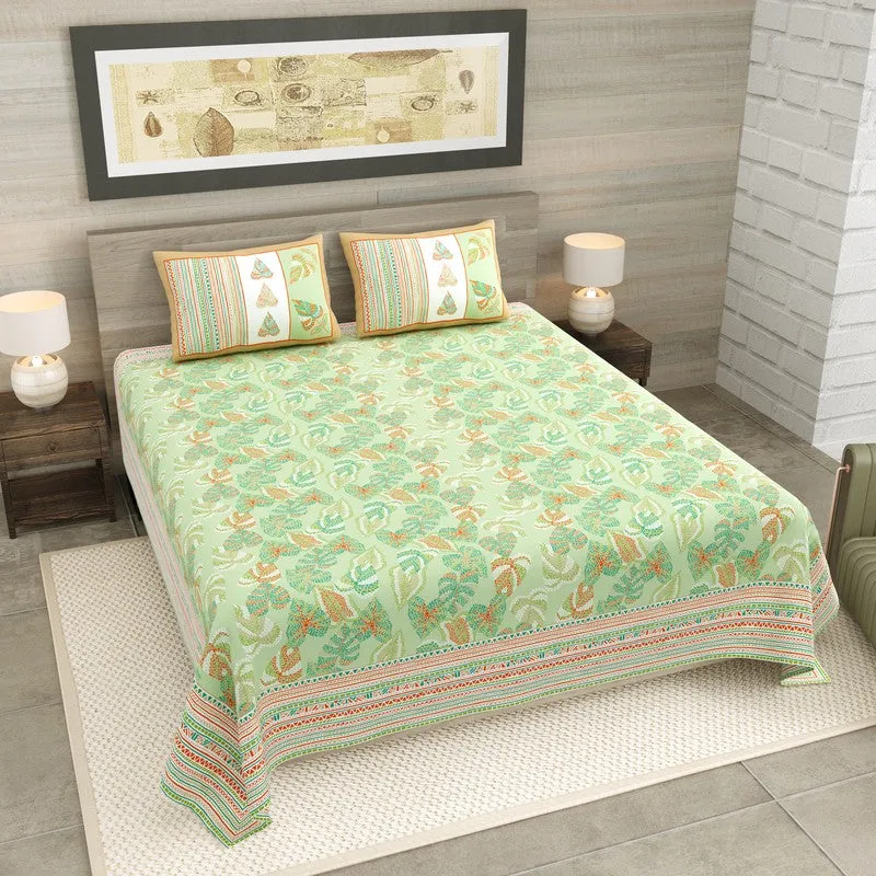 Desert Nest Cotton Bedsheet (Green,Peach) - 120 TC media 1