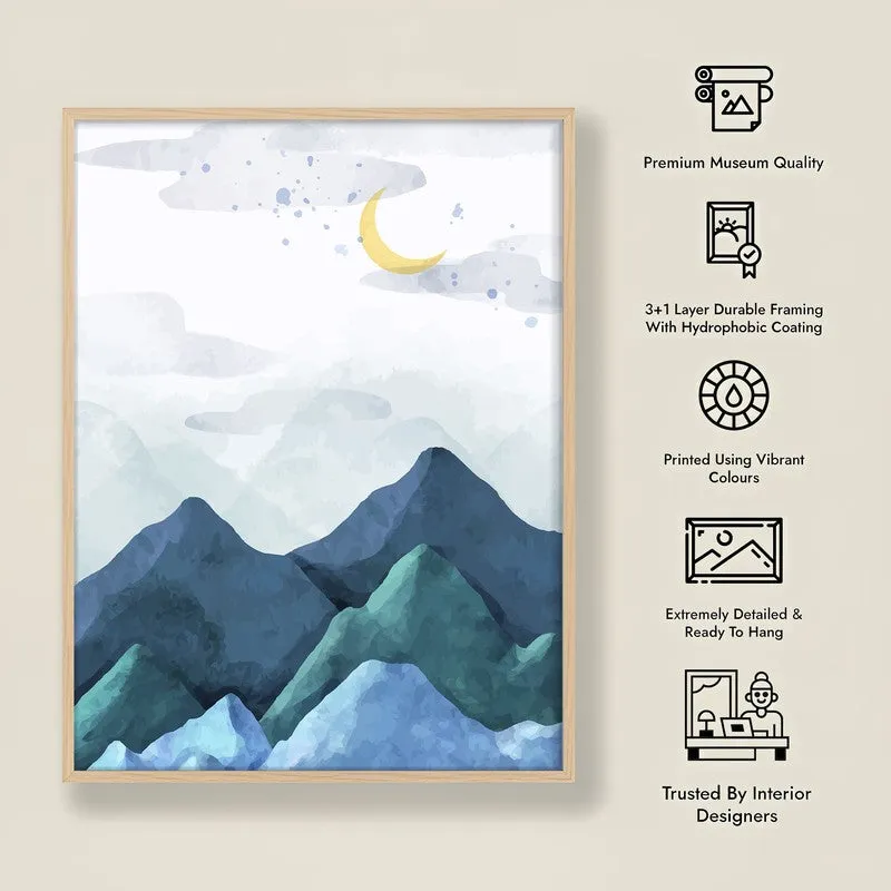 Crescent Blue Peaks Archival Paper Wall Art - Natural Brown Frame media 8