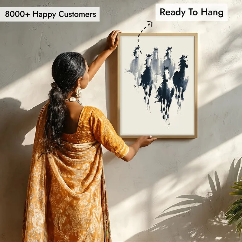 Rustic Horse Family Wall Painting With Brown Frame media 8