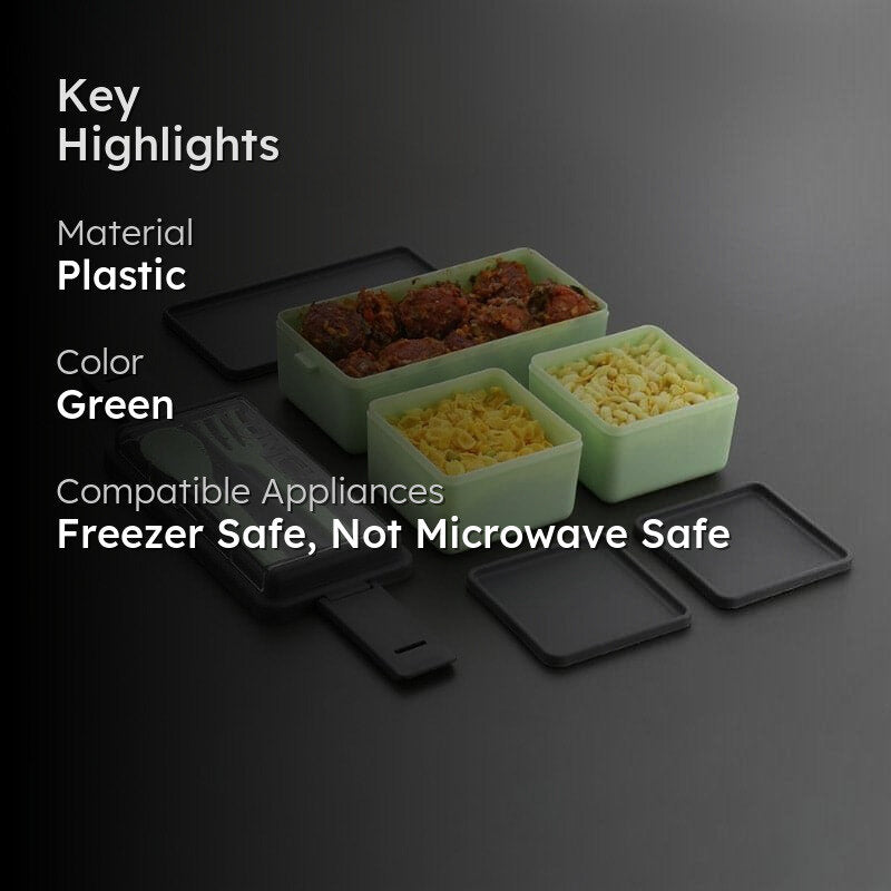 Double Deck Lunch Box With Cutlery (Mint) - Set Of Three media 2