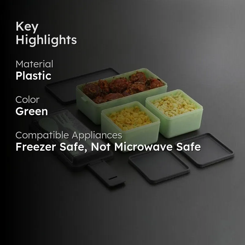 Double Deck Lunch Box With Cutlery (Mint) - Set Of Three media 2