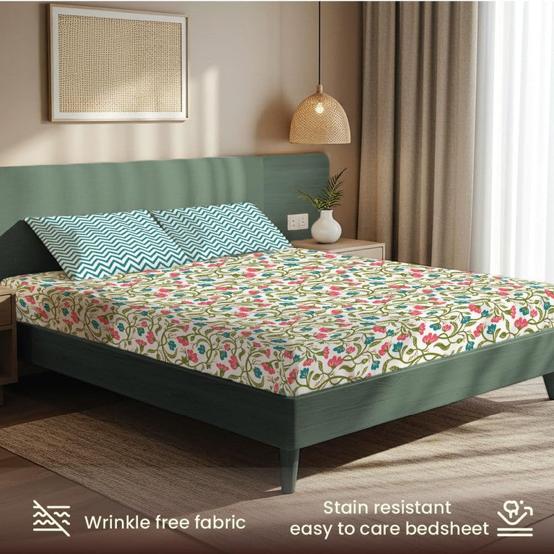 Color Splash Bloom Floral Cotton Bedsheets (Multicolor) - 200 TC media 5