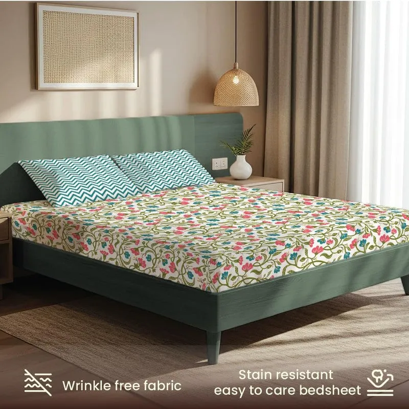 Color Splash Bloom Floral Cotton Bedsheets (Multicolor) - 200 TC media 5