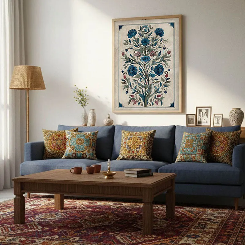 Floral Folk Art Canvas Wall Painting With Brown Frame media 5