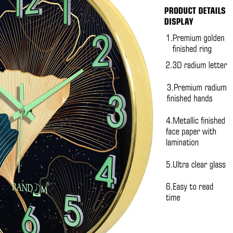 Florin Round Floral Plastic Wall Clock - Black & Gold media 6