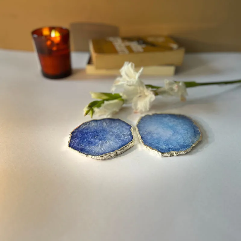 Byrona Handcrafted Crystal Agate Coaster (Blue) - Set Of Two media 3