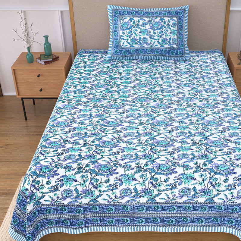 Bahaara Jaipuri Cotton Bedsheet (Blue) - 144 TC media 4