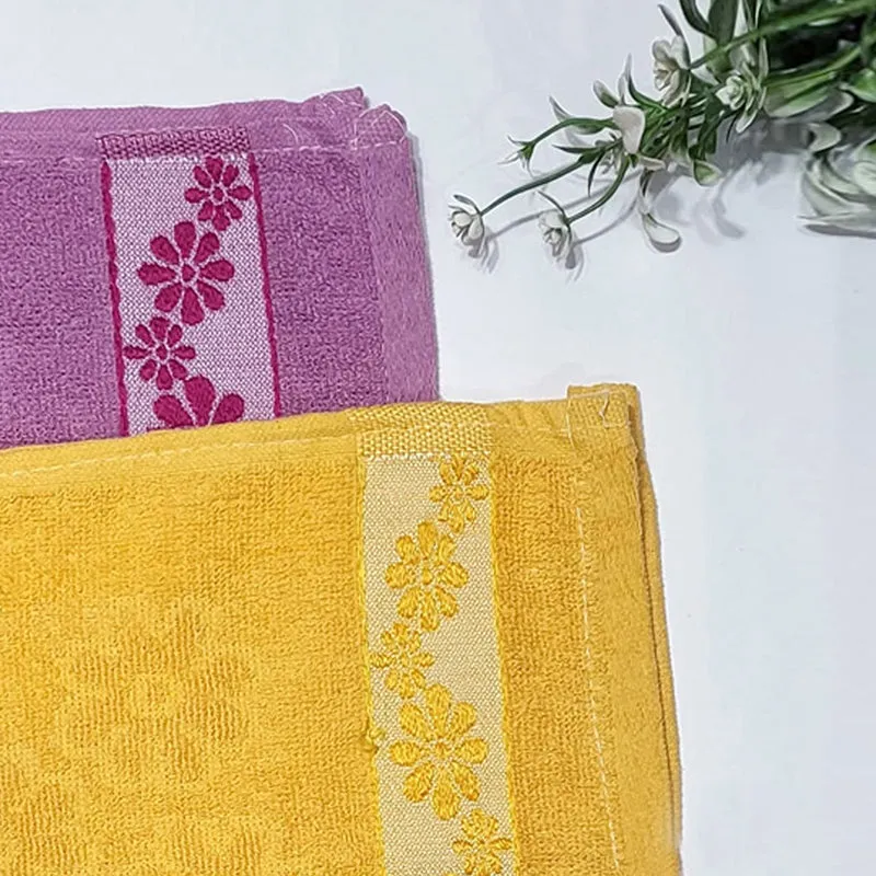 Wildflower Trim Cotton Hand Towel (Yellow & Purple) - Set Of Two media 3