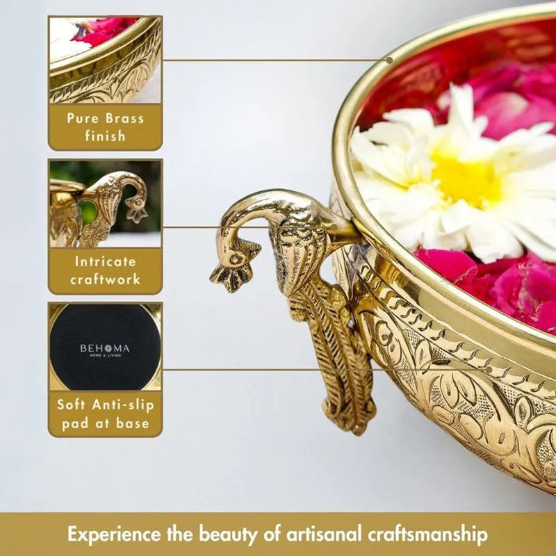Mayur Carved Urli - Gold media 6