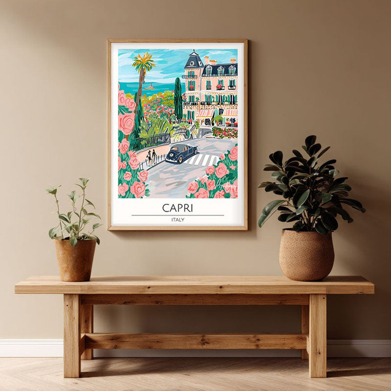 Vintage Capri Framed Canvas Archival Canvas Wall Painting - Natural Brown Frame
