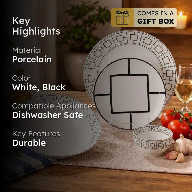 DecoCharm 24k Gold Brushed Dinner Set (White,Black)- 27 Piece Set media 2