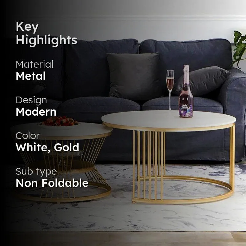 Phoenix Accent Table with Marble Top (Gold & White) - Set Of Two media 2