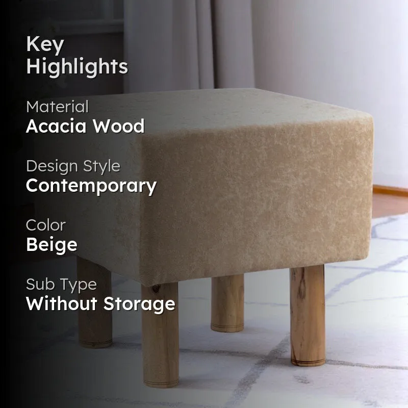 Trixon Acacia Wooden Ottomans - Beige media 2