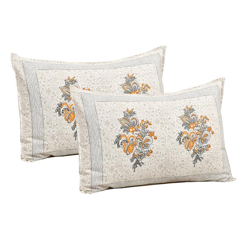 Gaja Floral Cotton Bedsheet (Ivory,Orange) - 180 TC media 4