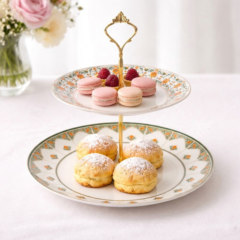 LuxeServe Tiered Cake Stand - White,Gold