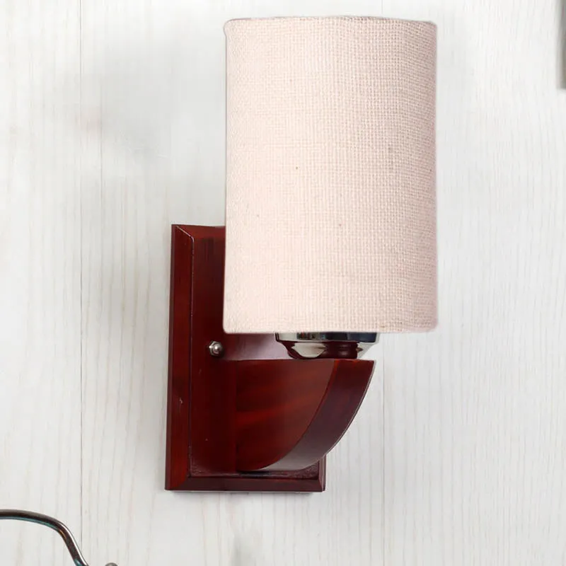 Ecru Cylindrical Wooden Wall Lamp media 3