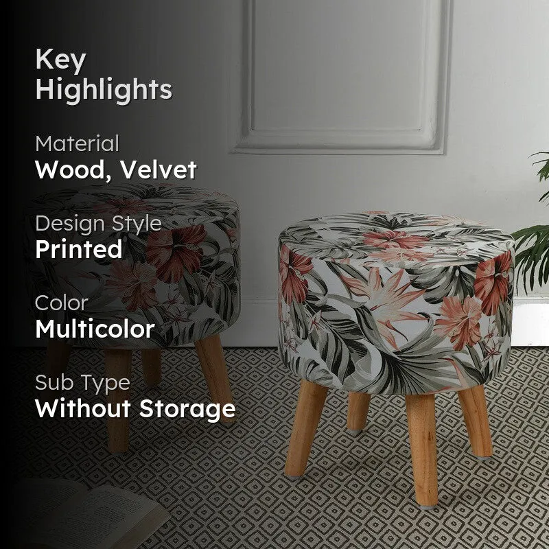 Avira Floral Print Multicolor Engineered Wood Ottomans - Set Of Two media 2