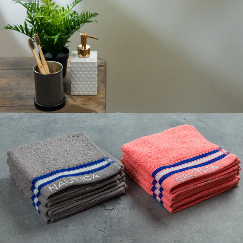 Nautica Dove Down Cotton Face Towel (Grey & Coral) - Set Of Eight media 4