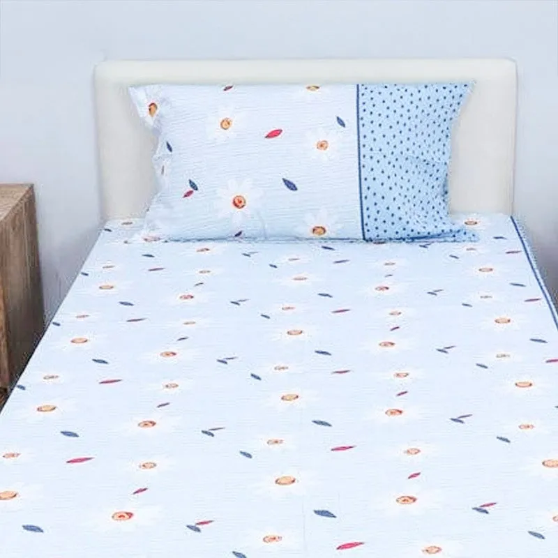 Daisy Blush Printed Cotton Bedsheet (Blue) - 200 TC media 4