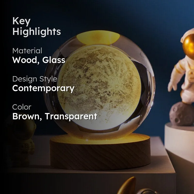 Crystal Ball Luna Led Wooden Table Lamp - Brown,Transparent media 2