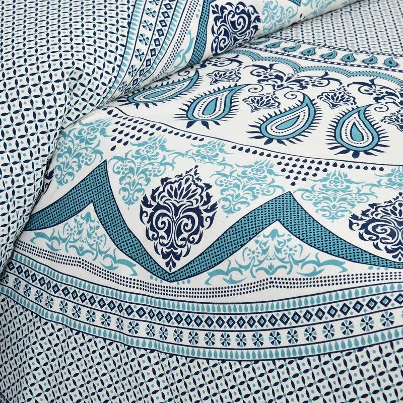 Trikaaya Ethnic Cotton Flat Bedsheet (White & Blue) - 160 TC media 3