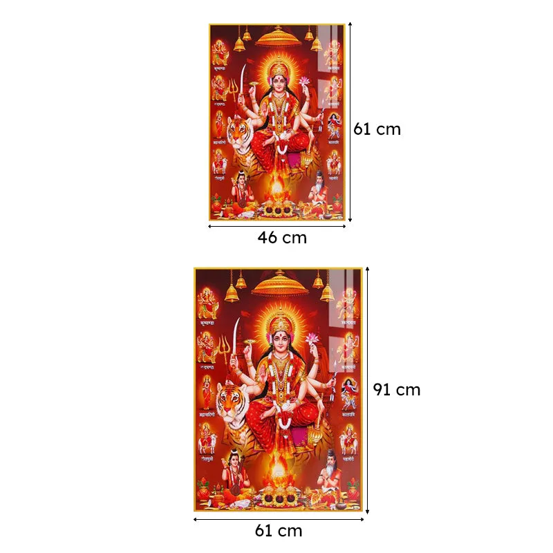 Shri Maa Durga Spiritual Canvas Wall Art With Frame - Gold media 7