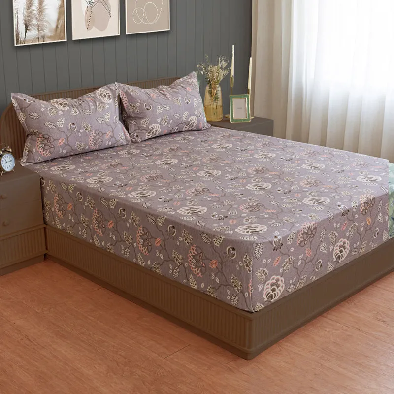 Swayam Light Brown Floral Cotton Bedsheet - 180 TC media 3