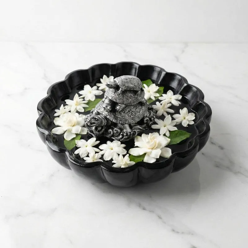 Sacred Three Tortoise Motif Resin Urli - Black media 4