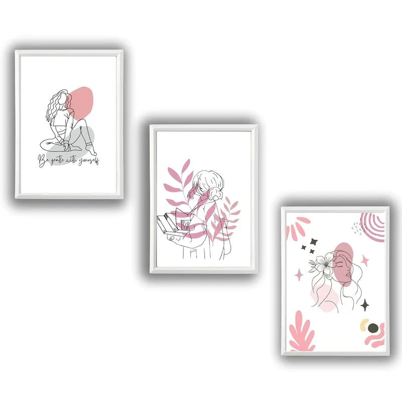 Pink Persona Paper Wall Painting With Frame - White media 6