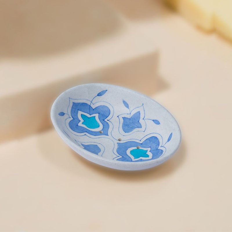 Aura Ceramic Soap Dish - White,Blue media 3