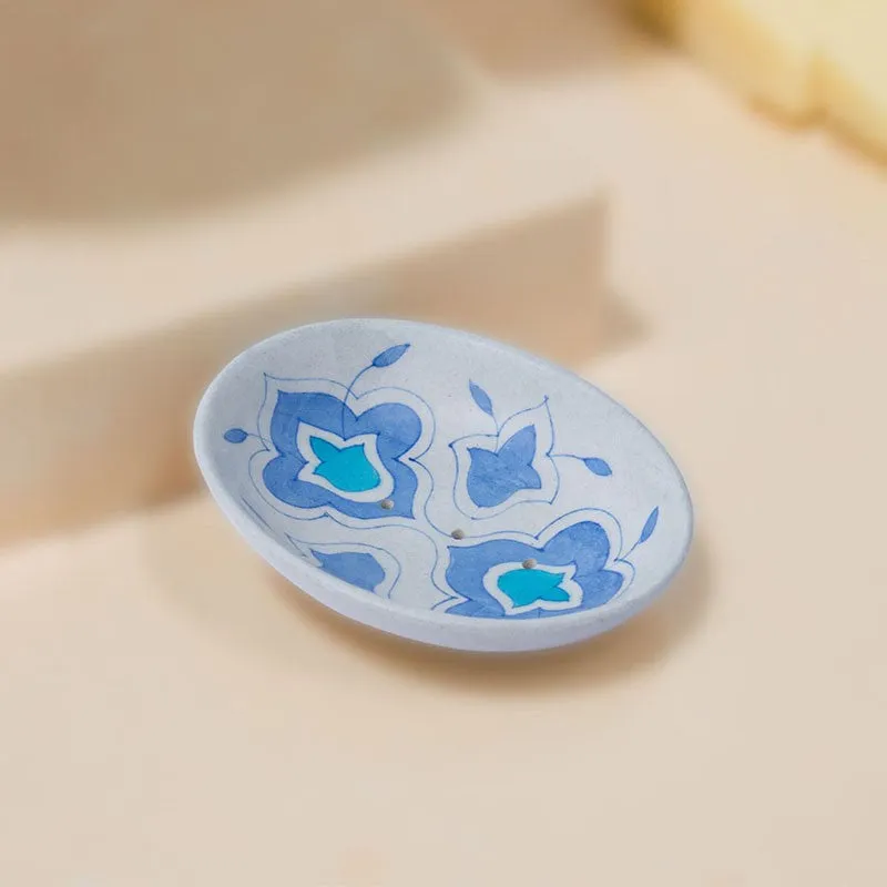 Aura Ceramic Soap Dish - White,Blue media 3